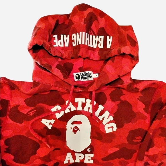 Bape Red Camo College Pullover Hoodie - Picture 3 of 16